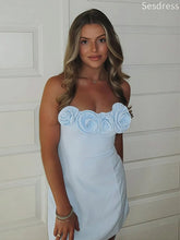 Satin 3D Flowers Strapless Bodycon Mini Dress Homecoming Dress